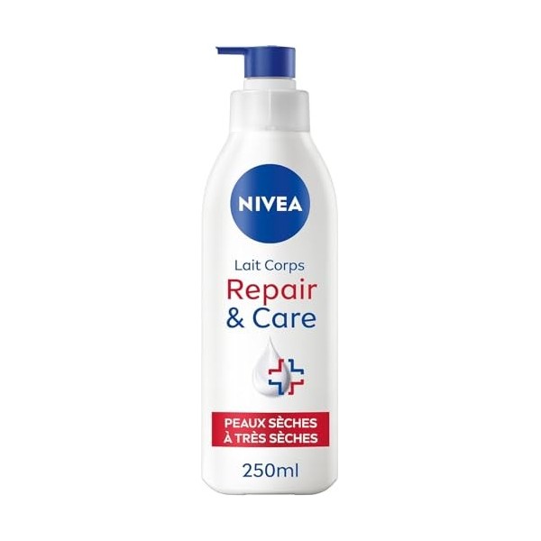 NIVEA REPAIR & CARE Lait Réparateur Corps Peaux Très Sèches 1x 250 ml — Lait Corps Hydratant à la Glycérine, Provitamine B5