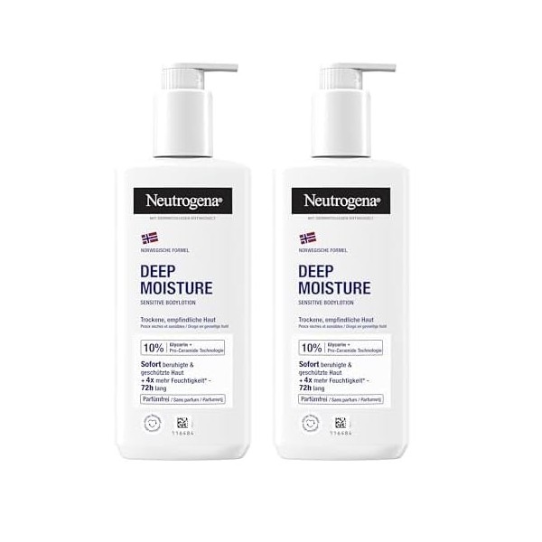 Neutrogena Formule norvégienne Deep Moisture Sensitive pour le corps 250 ml pour peaux sèches et sensibles, lotion corporel