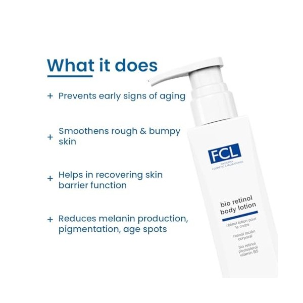 FIXDERMA FCL Bio lotion pour le corps au rétinol, lotion pour le corps pour le vieillissement de la peau, traitement du corps