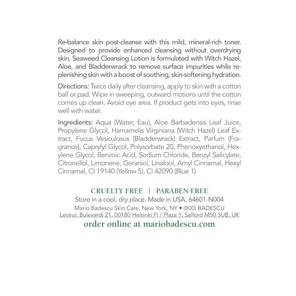 Mario Badescu Lotion nettoyante pour soins de la peau – Algues Grand format 500 ml