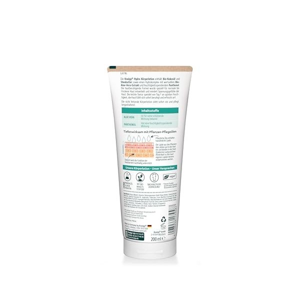 Kneipp Hydro Lotion pour le corps - Avec extrait daloe vera bio précieux et panthénol hydratant - Pour peaux normales à sèch
