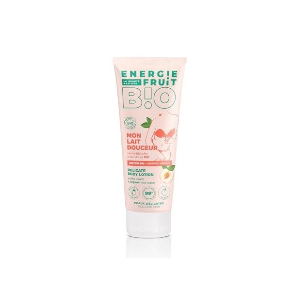 ENERGIE FRUIT | Lait Corps Douceur | Certifié BIO par Ecocert | Pêche Blanche et Eau de Riz