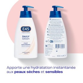 E45 Lotion Quotidienne 400ml - Lotion pour Peau Sèche - Apaise la Sécheresse et Adoucit la Peau Rugueuse - Hydratant NonGras 