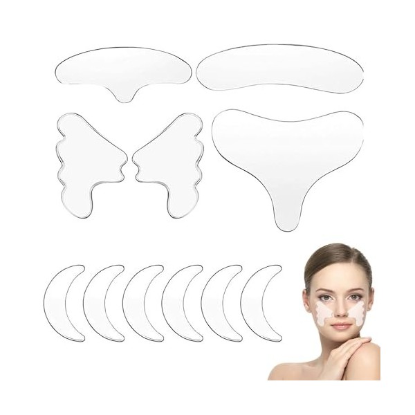 Lot de 11 patchs anti-rides en silicone réutilisables pour le visage, le front, le cou, la poitrine et le lissage des rides