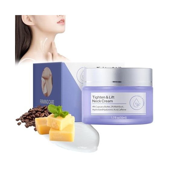 50ml Crème Raffermissante Cou et Décolleté, Neck Firming Cream Hydratante Anti-âge, Tighten & Lift Neck Cream pour Resserrer 