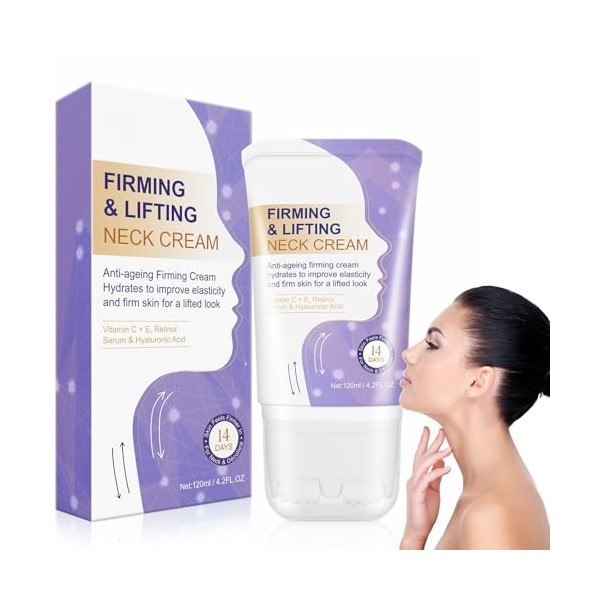 Tkekruh Crème Raffermissante Cou et Décolleté 120ml, Anti-Rides Cou Double Menton Réductrice, Crème de Réparation, Crème Raff