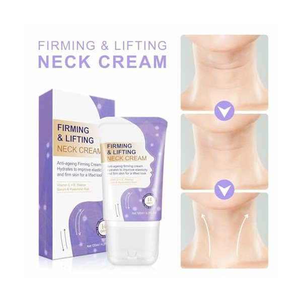 Tkekruh Crème Raffermissante Cou et Décolleté 120ml, Anti-Rides Cou Double Menton Réductrice, Crème de Réparation, Crème Raff