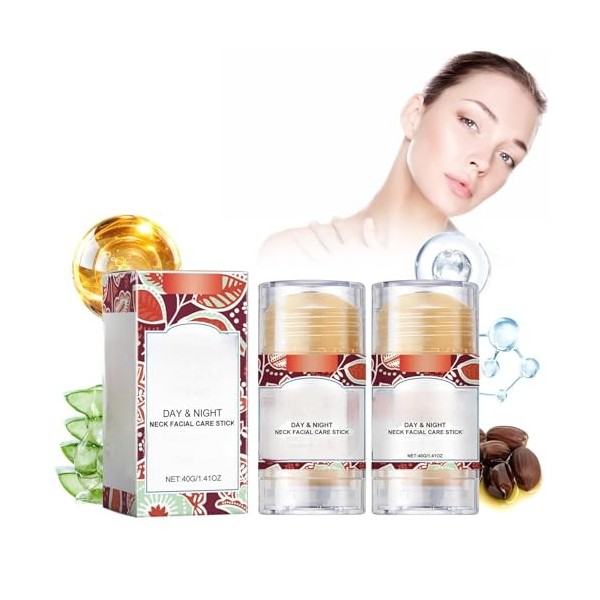 2PCS Stick de Soin du Visage Pour le Cou Pour un Usage Quotidien Matin et Soir, Crème Raffermissante Pour le Cou, Crème Pour 