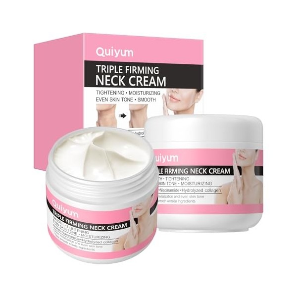 QUIYUM Crème pour le Cou, 2 pièces Crème Raffermissante Cou et Décolleté, Soins pour le Cou et le Décolleté, pour Réduire les