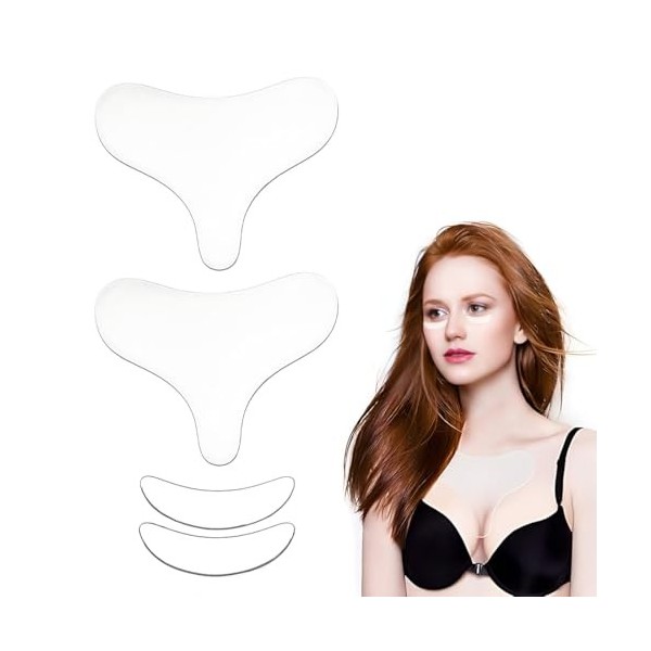 Lot de 4 patchs anti-rides en silicone réutilisables,cache-oeil Coussinets Anti-rides pour la Poitrine, Patchs Anti-rides Déc