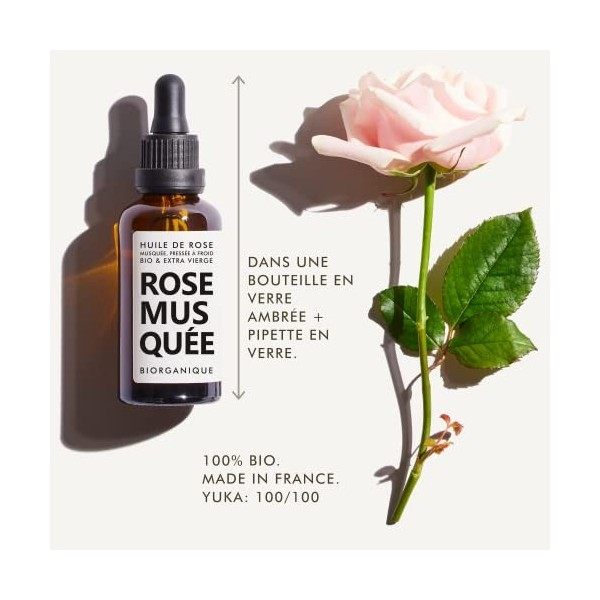 Huile de Rose Musquée BIO - 100% Pure, Naturelle, Pressée à froid & Bio - 50 ml - Soin Anti-âge, Peau, Cicatrices et Vergetur