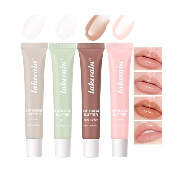 Sitovely 4 PCS Baume à lèvres Teinté, Tinted Lip Butter Balm,Peptide Lip Tint,Teinte à lèvres aux Peptides Hydratants, Brilla