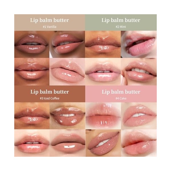 Sitovely 4 PCS Baume à lèvres Teinté, Tinted Lip Butter Balm,Peptide Lip Tint,Teinte à lèvres aux Peptides Hydratants, Brilla