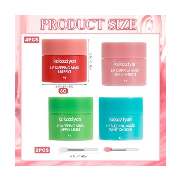 Masque pour les lèvres, 4PCS Masque levre, avec Pinceau À Lèvres, Masque de sommeil pour les lèvres, Baume à lèvres hydratant