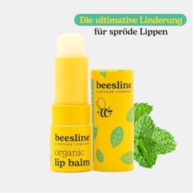 BEESLINE Baume à lèvres bio menthe poivrée pour lèvres sèches, baume à lèvres de qualité supérieure avec cire dabeille et me