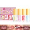Baorder 4 Pcs Ensemble d’huile à lèvres,Ensemble d’huile à lèvres hydratante aromatisée aux fruits,Brillant à lèvres transpar