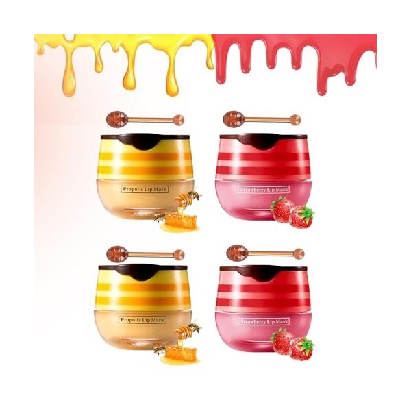 Baume à Lèvres Bee Balm Masque à Lèvres Bee Balm, 2 Pcs Honey Lip Balm, Baume à Lèvres Hydratant, pour Soin des Lèvres, Care 
