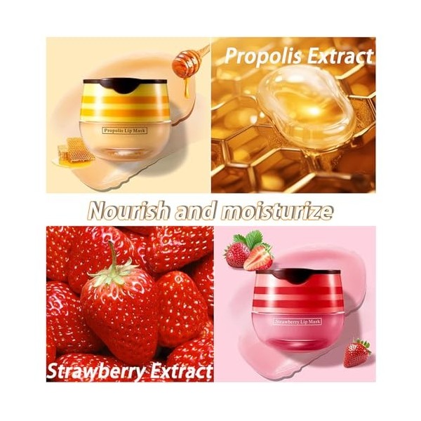Baume à Lèvres Bee Balm Masque à Lèvres Bee Balm, 2 Pcs Honey Lip Balm, Baume à Lèvres Hydratant, pour Soin des Lèvres, Care 