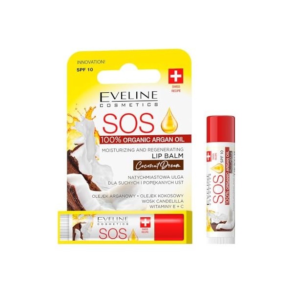 Eveline Cosmetics Eveline S.O.S. Baume à Lèvres Hydratant & Régénérant Rêve de Coco avec SPF 10