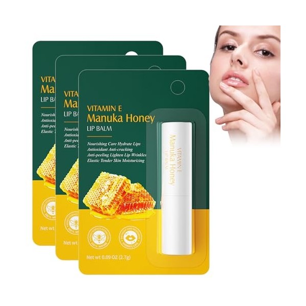 Tkekruh 3PC Baumes à Lèvres, Baume à Lèvres Hydratant, Baumes à Lèvres à Lèvres au Miel et à la Cire dAbeille, Nourrissant, 