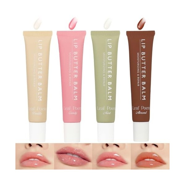 Lot de 4 baumes à lèvres teintés naturels hydratants contenant du beurre de karité hydratant pour les lèvres sèches