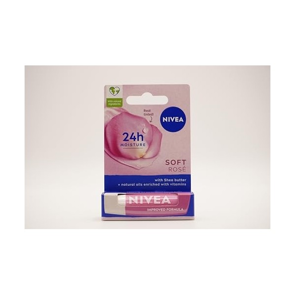 NIVEA Baume à lèvres Soft Rose, hydratation 24h, beurre de karité, huiles naturelles, vitamines, roseur naturelle, soin des l
