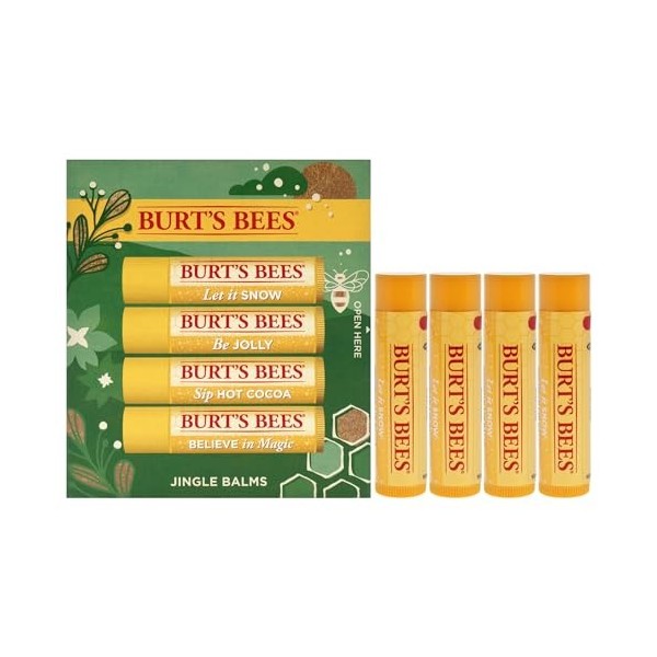 Burts Bees Jingle Balms by Burts Bees for Unisex - 4 Pc 0.15oz Lip Balm - Let Is Now, 0.15oz Lip Balm - Be Jolly, 0.15oz Sip 