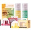 CHSEEO 4 Pièces Coffret Cadeau de Soins des Lèvres, 2 Baumes à Lèvres au Fromage et Cerise et 2 Gommages pour Les Lèvres, Cof