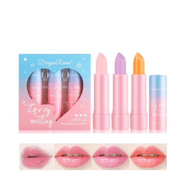 Baorder 3Pcs Crystal Jelly Lip Balm Set, Colour Changing Lipstick Long Lasting Moisturising Nourishing Tinted Lip Gloss, Magi