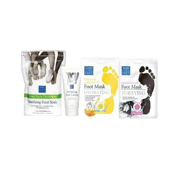 Escenti Ensemble de soins des pieds – Soins des pieds pour spa à domicile, lotion adoucissante pour les pieds et 2 masques po