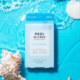Voesh Pedi in a Box Deluxe 4 étapes – Ocean Refresh Scent, Lot de 3 kits de pédicure, pédicure à la maison, trempage des pied