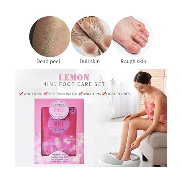Coffret cadeau spa pour les pieds, pack de pieds avec trempage des pieds, sels de bain pour les pieds rose, bain des pieds po