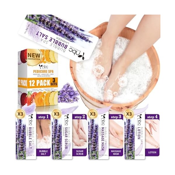 nbc BeautiLab Kit de trempage des pieds : sel bulle, gommage au sucre, masque de massage, lotion de massage dans une boîte, k