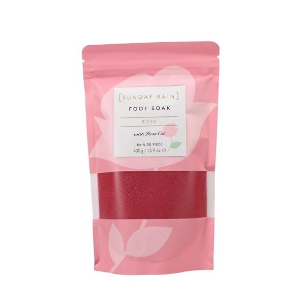 Sunday Rain Rose Foot Soak, pour bain de pieds, relaxant et luxueux, pour pieds fatigués et endoloris, végétalien et sans cru