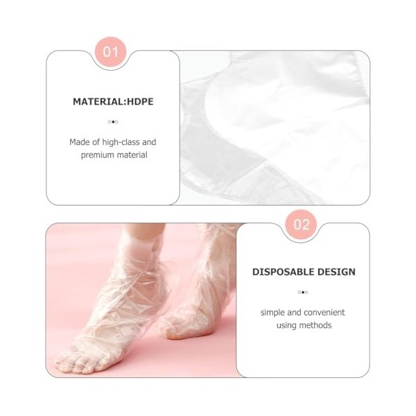 WHYCNJL 200 Pièces Chaussettes Ietables en plastique pour Pédicure et Cire de Paraffine Pour le Bain des Pieds,Transparent