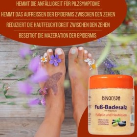 Sel de bain pour les pieds avec tendance aux champignons et aux fissures de la peau, 550 g. BINGOSPA