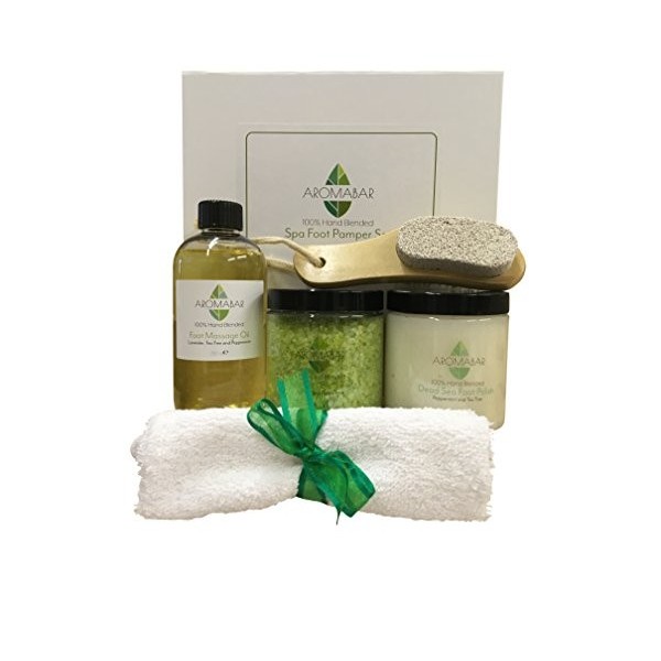 Spa Pieds Pomponner Le Kit inclut Huile De Massage De Pied, Pieds Frais Sels Trempage, Dead Sea Gommage & En bois Masseur De 