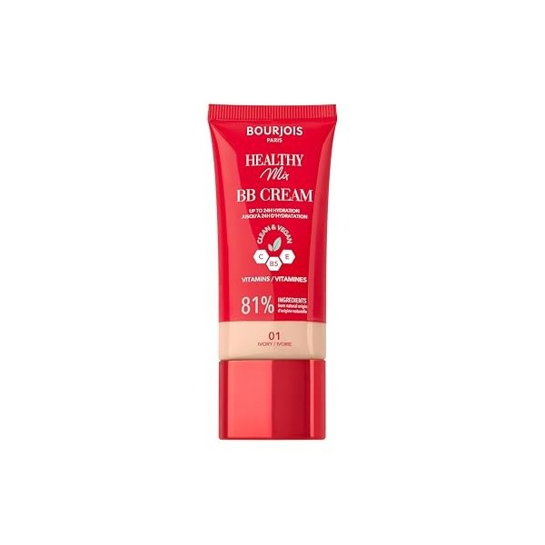 Bourjois Healthy Mix, 01 Ivory, BB crème, fond de teint crème, une couvrance et une hydratation tout au long de la journée, v