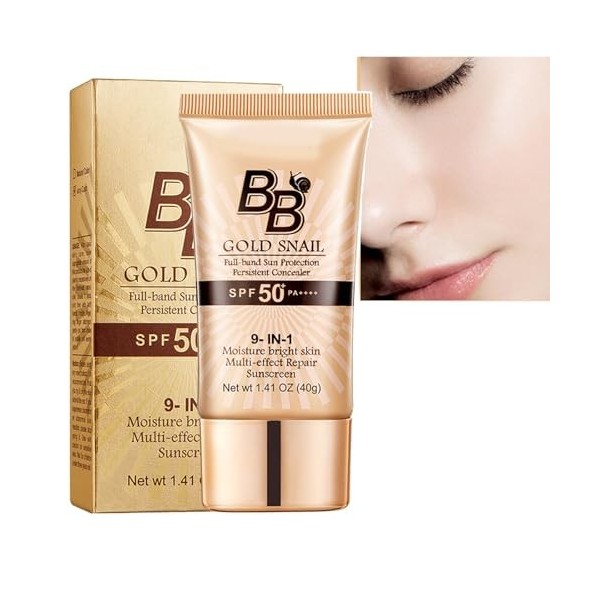Crème BB de jour, Gold Snail Sunscreen BB Cream, Foundation Concealer, Moisturizing Isolator, Hydratation 24 heures et couleu