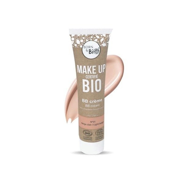 BORN TO BIO BB Crème Bio - Fond de Teint Hydratant Teinté Naturel pour un Teint Unifié & Éclatant - Creme Teintée Visage pour