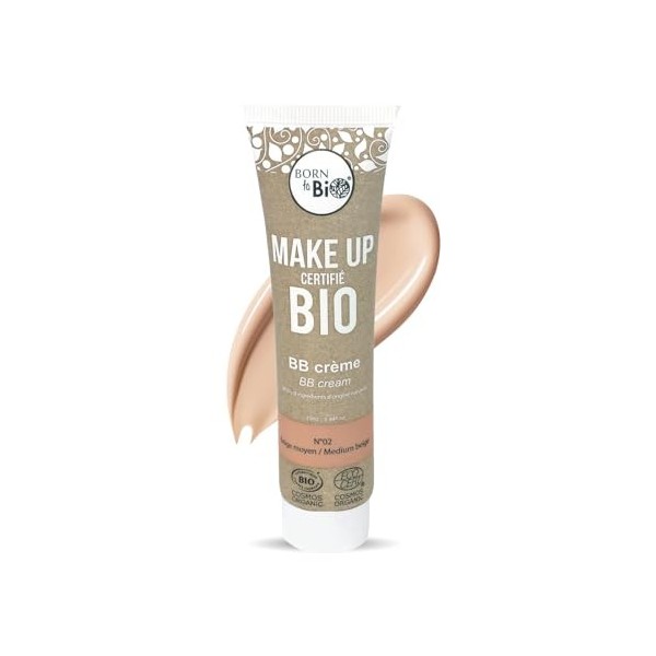 BORN TO BIO BB Crème Bio - Fond de Teint Hydratant Teinté Naturel pour un Teint Unifié & Éclatant - Creme Teintée Visage pour