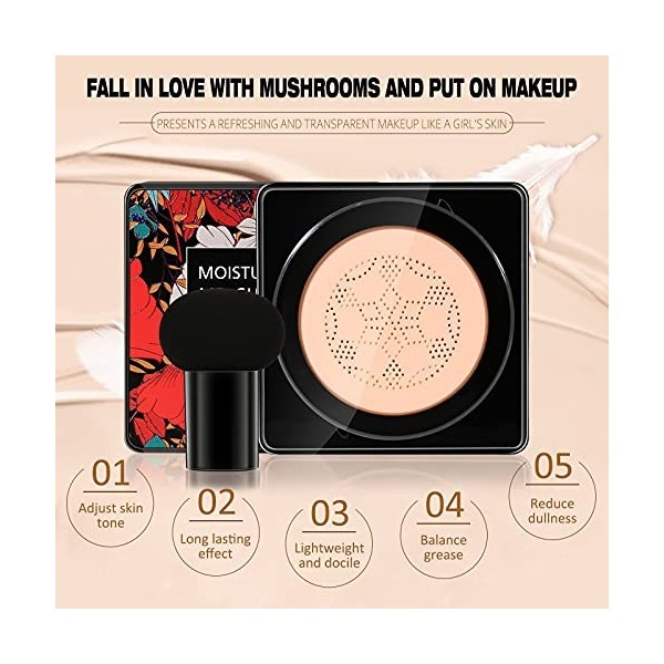 Coussin dair en forme de tête de champignon - Crème BB crème hydratante - Base de maquillage longue durée avec éponge de maq