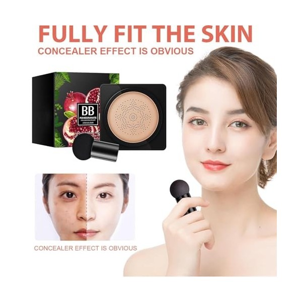 Cc Crème,Air Cushion Bb Cream,Correcteur Naturel Éclaircissant,Mushroom Head Cc Cream,Cc-Luftkissen,Avec Éponge De Maquillage
