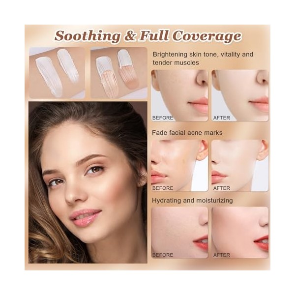 2 Pièces CC Crème à la Centella Asiatica, Crème CC Correctrice De Couleur avec SPF 25, Anti-Cernes 3 En 1 à Couvrance Totale 