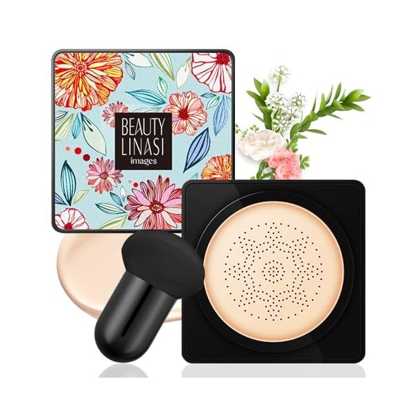 Tête de Champignon Air Cushion CC Cream, Fond de Teint Correcteur BB Crème, CC Crème Fondation Hydratant Longue Durée, Couver