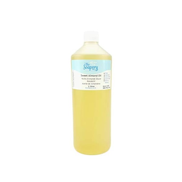 Huile damande douce - 1 liter produit cosmétique pour massage, aromathérapie, savons et lotions.