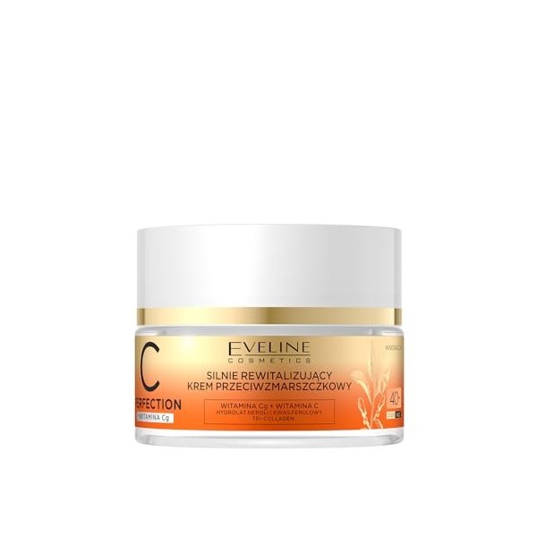 Eveline Cosmetics C-Perfection Crème Anti-Rides Revitalisante Intensive 40+ avec Acide Férulique, Tri-Collagène & Hydrolat de