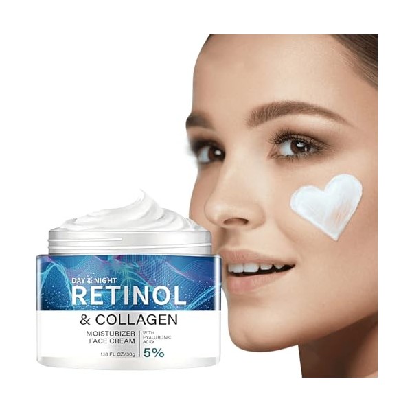 Crème Hydratante Visage Nuit Bio avec Rétinol, Crème Blanche pour La Peau au Rétinol, Crème pour Le Visage au Collagène au Ré