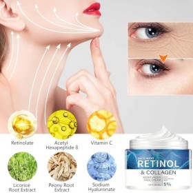 Crème Hydratante Visage Nuit Bio avec Rétinol, Crème Blanche pour La Peau au Rétinol, Crème pour Le Visage au Collagène au Ré