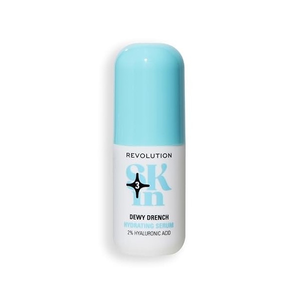 Revolution SKin, Dewy Drench Hydrating Serum, Sérum Hydratant Léger à lAcide Hyaluronique, Repulpe la Peau, Vegan et Non Tes